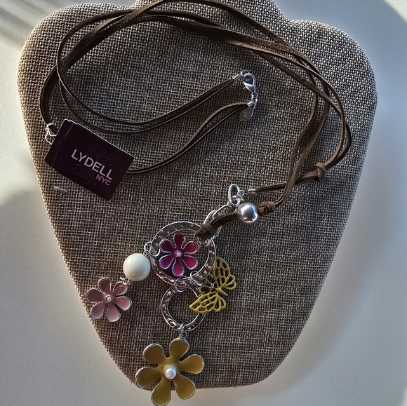 LYDELL NYC 35" - Long Faux Leather Butterfly & Flower Statement  Necklace - Picture 2 of 4